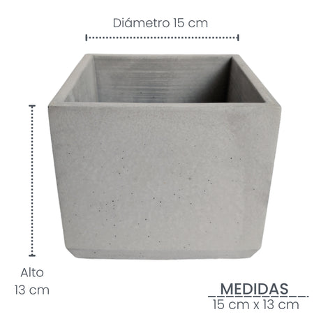 Matera de mesa Eloisa Gris 15x15cm de Cemento Cuadrado de 3.4 Litros - Jardineria | Bylmo