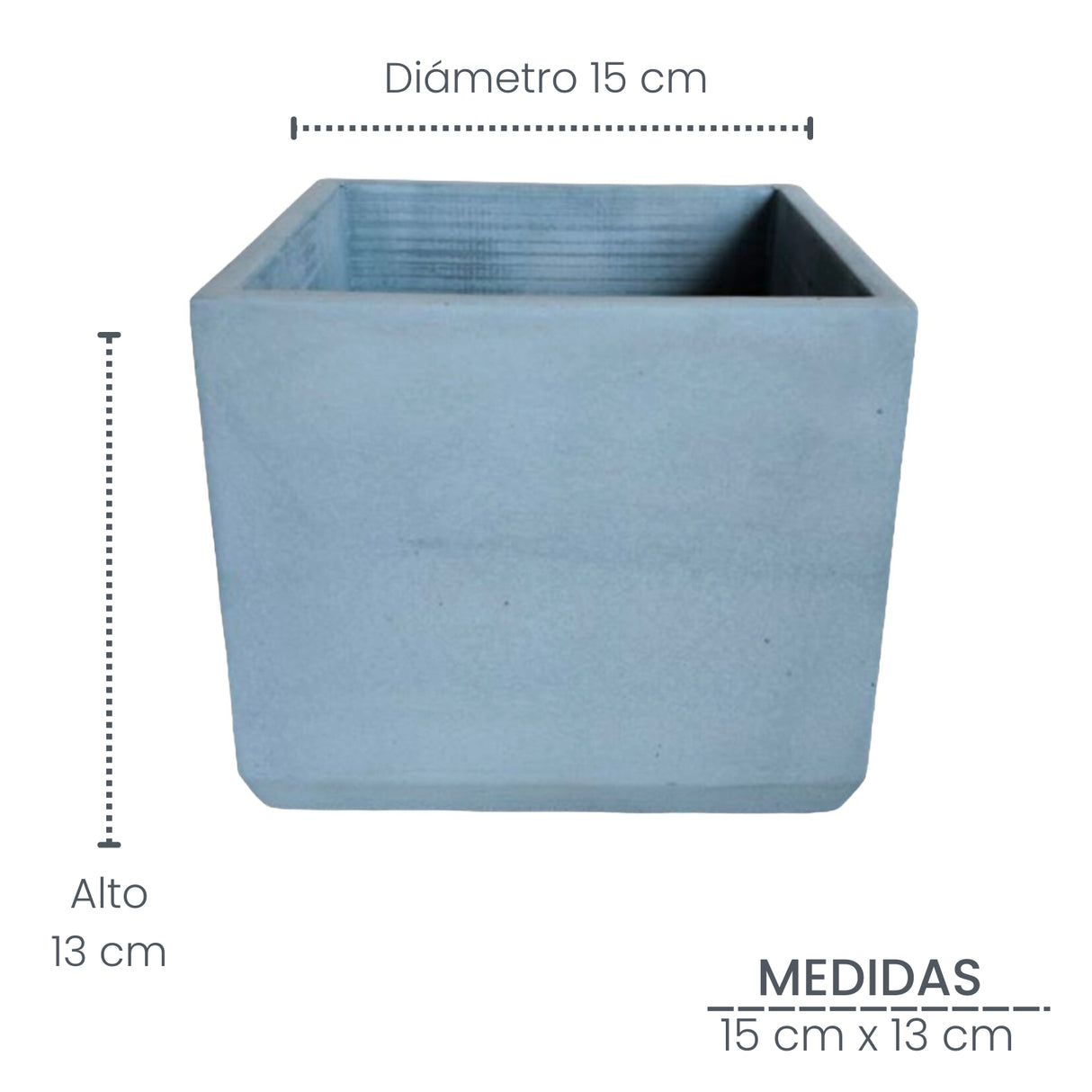 Matera de mesa Eloisa Azul Petróleo 15x15cm de Cemento Cuadrado de 3.4 Litros - Jardineria | Bylmo