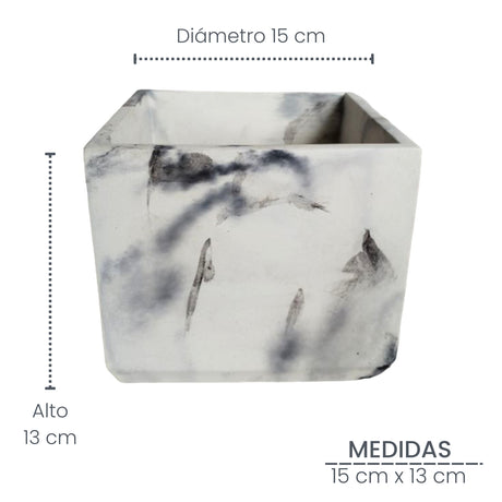 Matera de mesa Eloisa Mármol Negro 15x15cm de Cemento Cuadrado de 3.4 Litros - Jardineria | Bylmo
