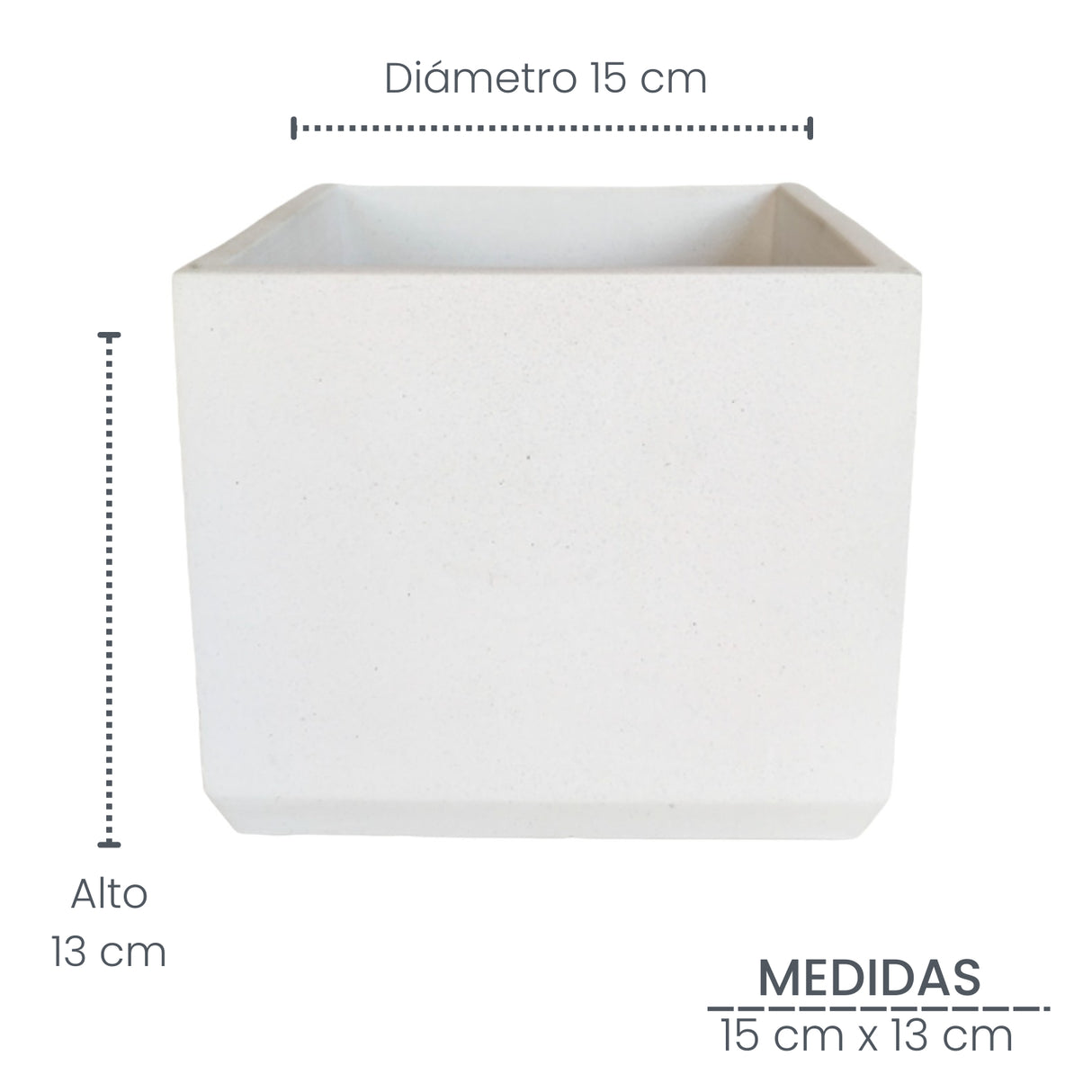 Matera de mesa Eloisa Blanco 15x15cm de Cemento Cuadrado de 3.4 Litros - Jardineria | Bylmo