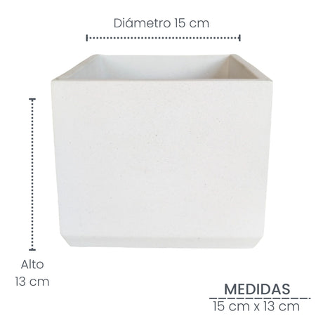 Matera de mesa Eloisa Blanco 15x15cm de Cemento Cuadrado de 3.4 Litros - Jardineria | Bylmo