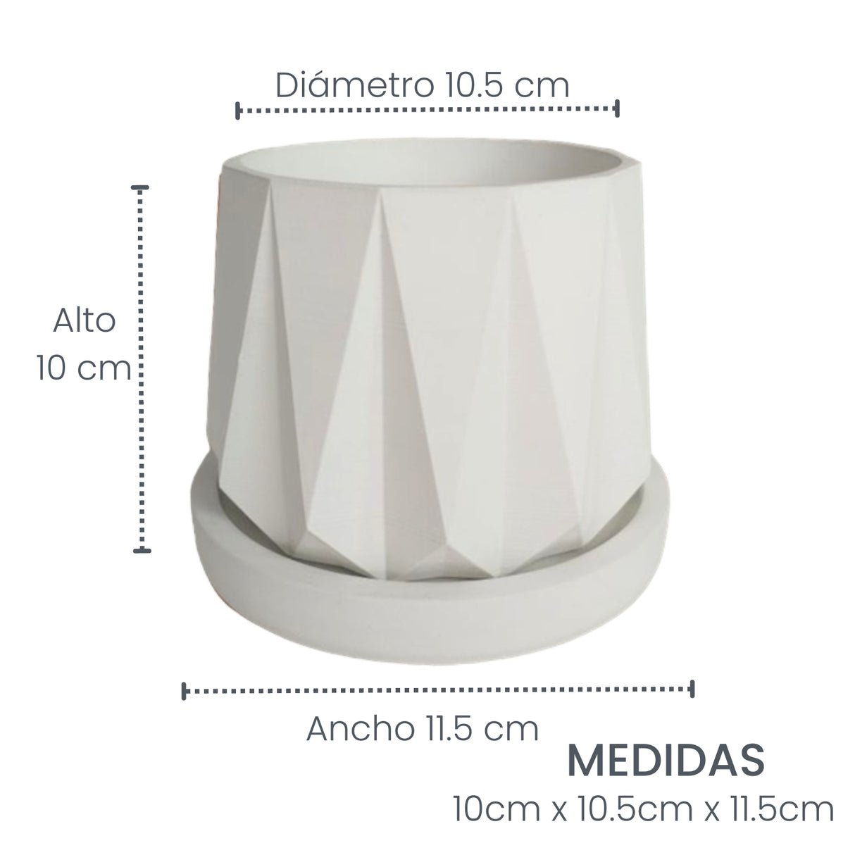 Matera de mesa Lirio Blanco 10x1.5cm de Cemento Circular de 0.1 Litros - Jardineria | Bylmo