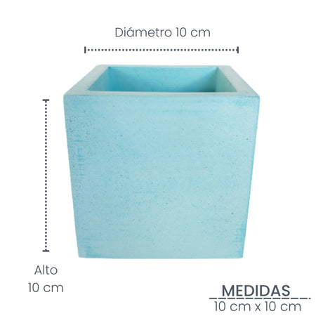 Matera de mesa Eloisa Petty Aguamarina 12x12cm de Cemento Cuadrado de 1.7 Litros - Jardineria | Bylmo