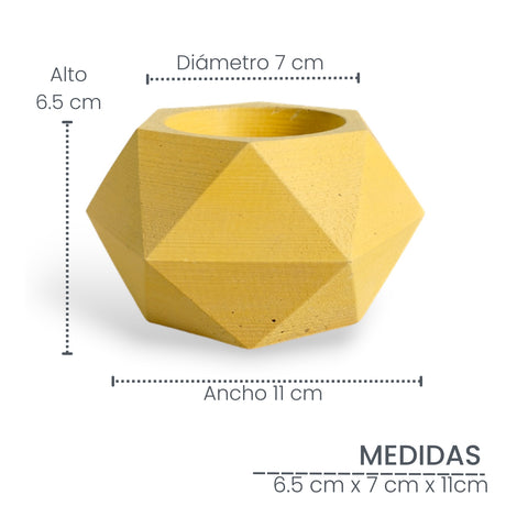 Matera de mesa Adara Petty Amarillo 7x7cm de Cemento Hexagonal de 0.2 Litros - Jardineria | Bylmo