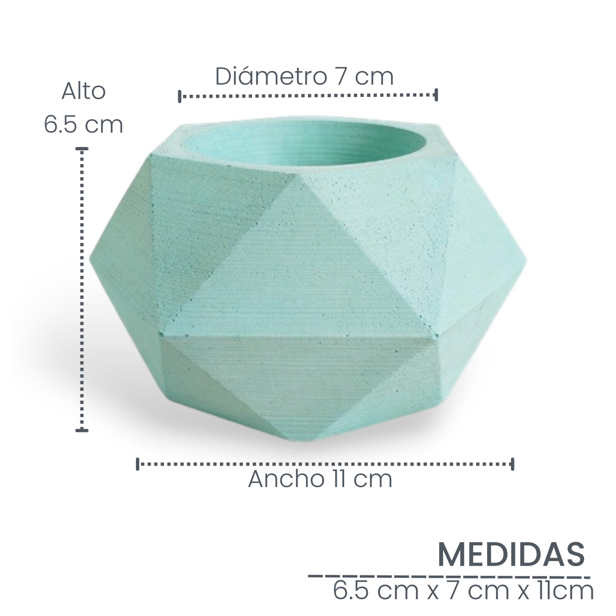 Matera de mesa Adara Petty Aguamarina 7x7cm de Cemento Hexagonal de 0.2 Litros - Jardineria | Bylmo