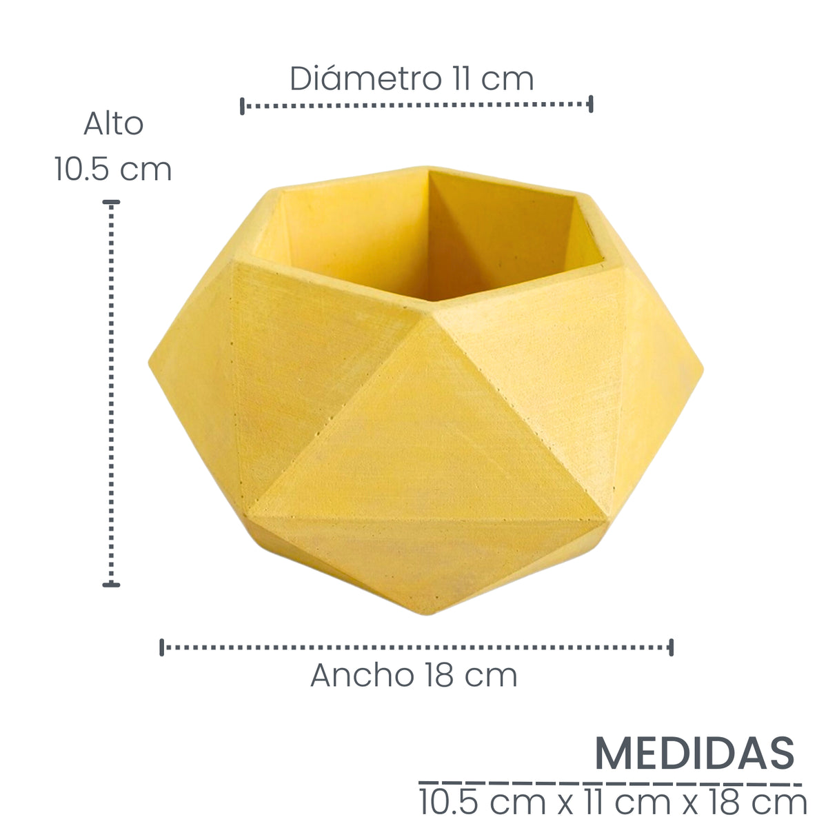 Matera de mesa Adara Amarillo 18x11cm de Cemento Hexagonal de 2.3 Litros - Jardineria | Bylmo