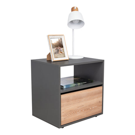 Mesa de Noche Galanto Plomo 50 cm con Una Puerta Abatible y Entrepaño - Mesas de Noche | Bylmo