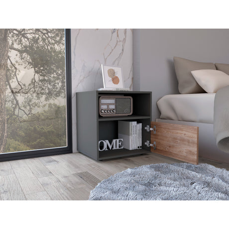 Mesa de Noche Galanto Plomo 50 cm con Una Puerta Abatible y Entrepaño - Mesas de Noche | Bylmo