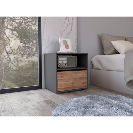 Mesa de Noche Galanto Plomo 50 cm con Una Puerta Abatible y Entrepaño - Mesas de Noche | Bylmo