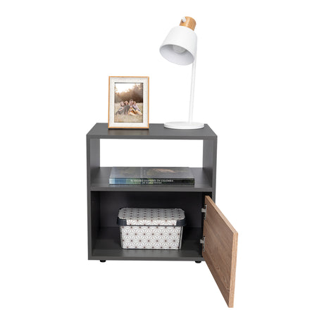 Mesa de Noche Galanto Plomo 50 cm con Una Puerta Abatible y Entrepaño - Mesas de Noche | Bylmo