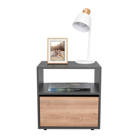 Mesa de Noche Galanto Plomo 50 cm con Una Puerta Abatible y Entrepaño - Mesas de Noche | Bylmo