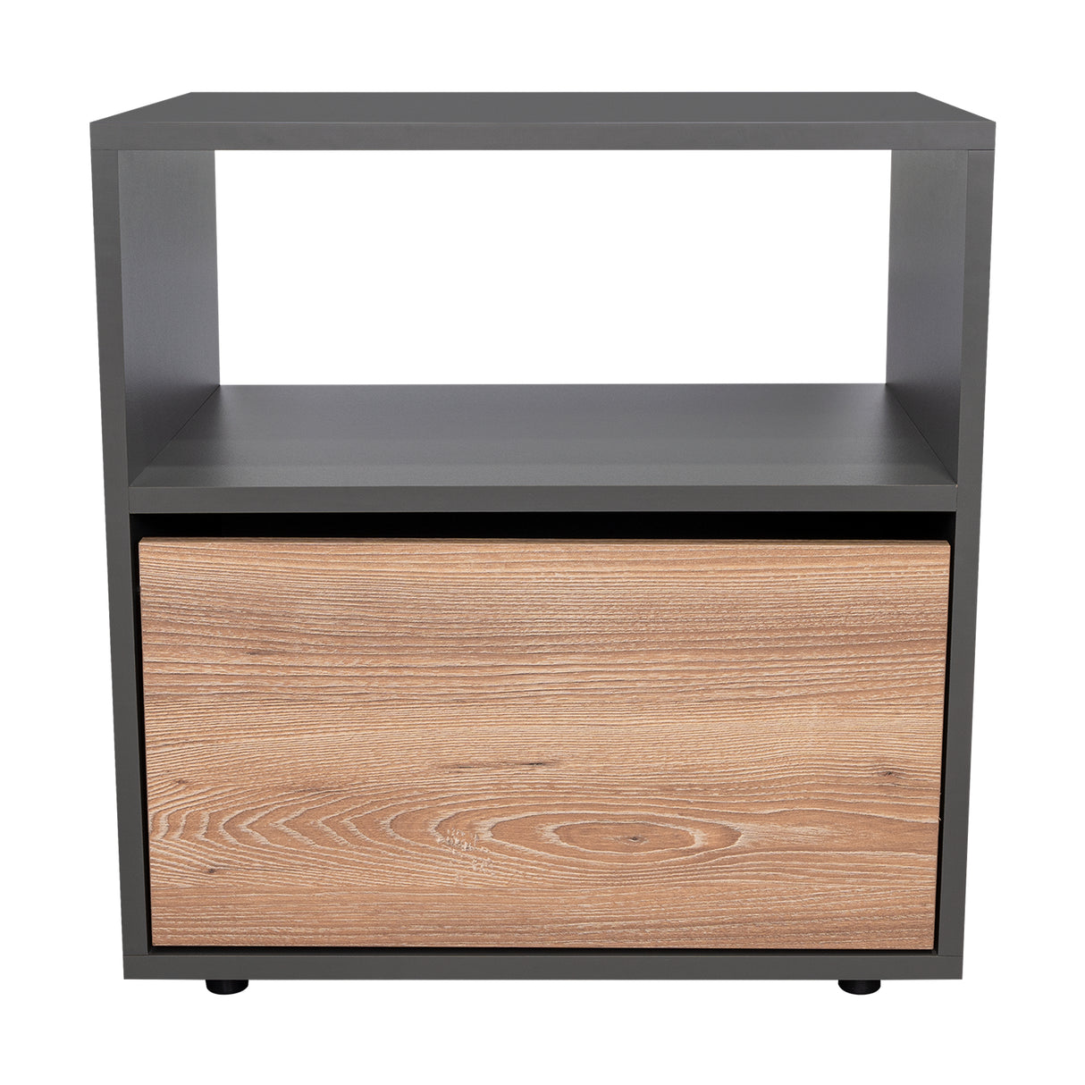 Mesa de Noche Galanto Plomo 50 cm con Una Puerta Abatible y Entrepaño - Mesas de Noche | Bylmo