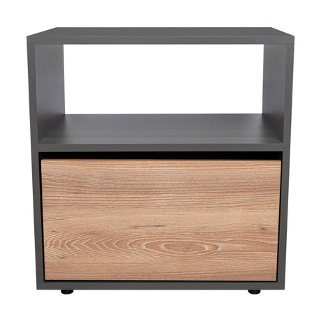 Mesa de Noche Galanto Plomo 50 cm con Una Puerta Abatible y Entrepaño - Mesas de Noche | Bylmo