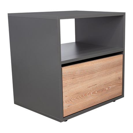 Mesa de Noche Galanto Plomo 50 cm con Una Puerta Abatible y Entrepaño - Mesas de Noche | Bylmo