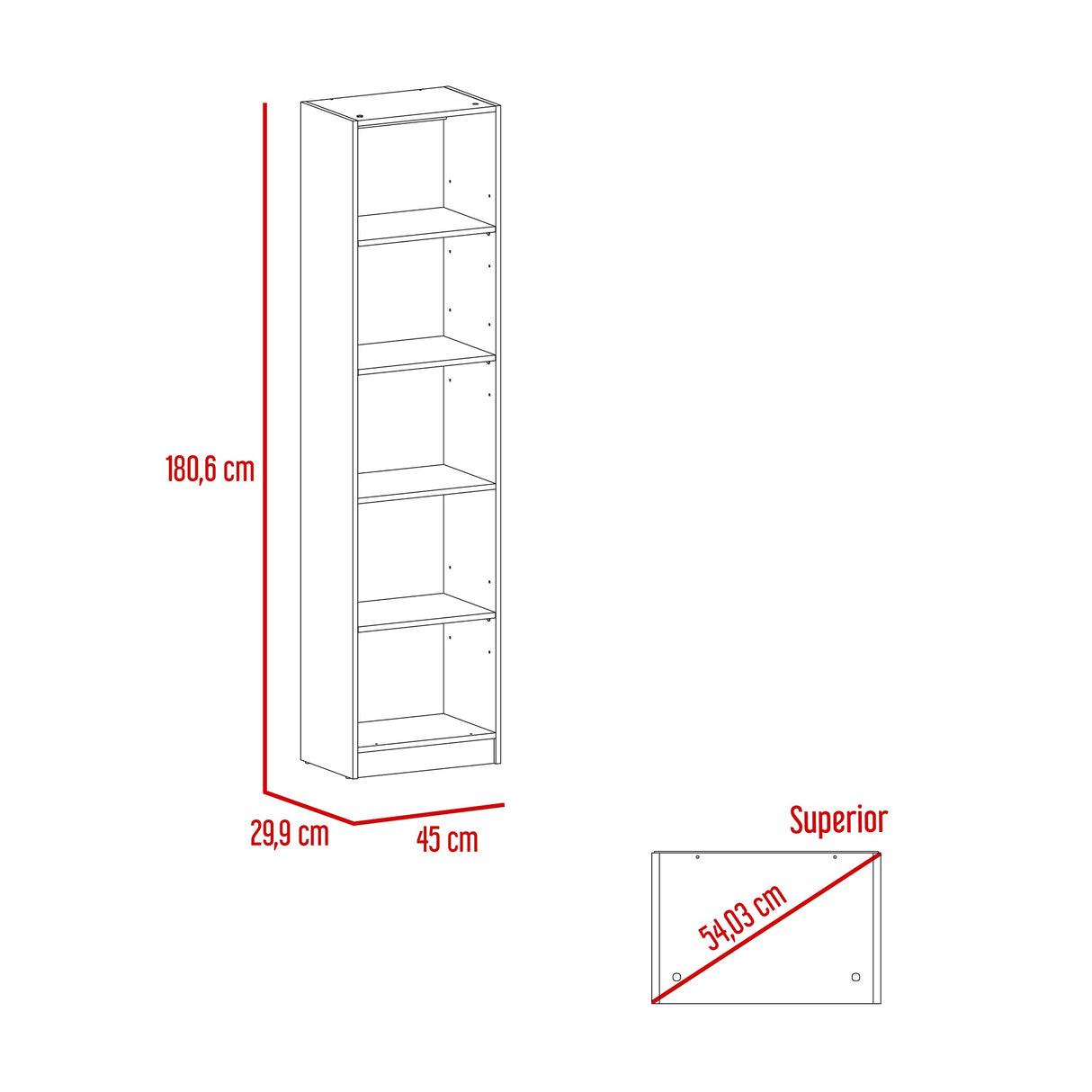 Estantería Home Blanco 45x181cm con Cinco Compartimientos