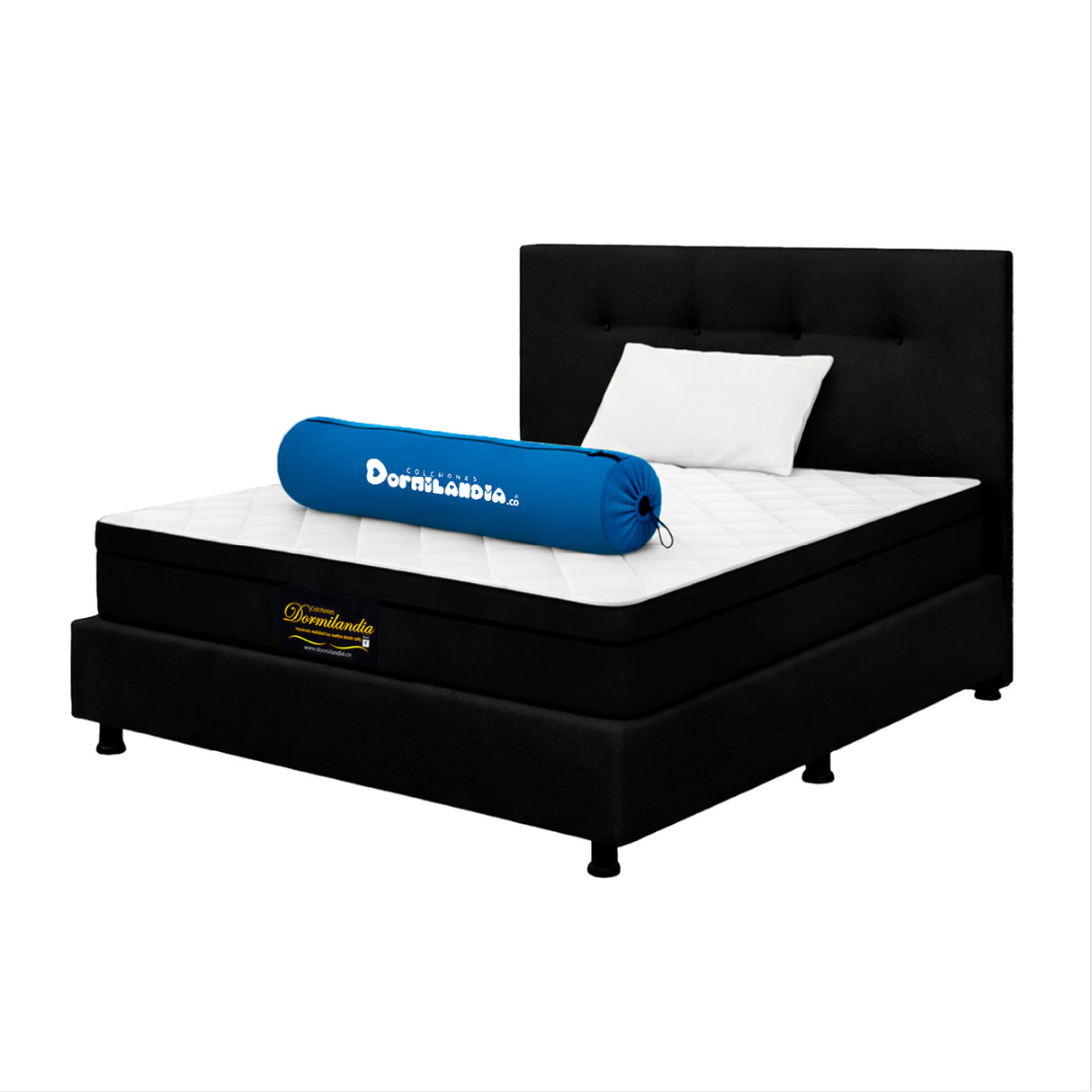 Combo Colchón Enrollado y Base Cama Versalles Negro Sencillo 100 X 190 Cm Medio Firme Ortopedico e Hipoalergénico - Combos Habitacion | Bylmo