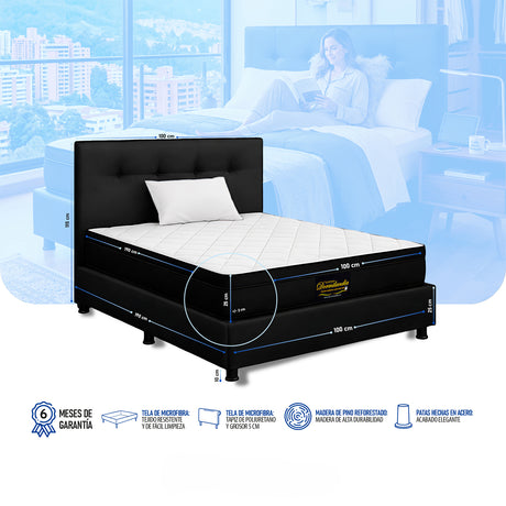 Combo Colchón Enrollado y Base Cama Versalles Negro Sencillo 100 X 190 Cm Medio Firme Ortopedico e Hipoalergénico - Combos Habitacion | Bylmo