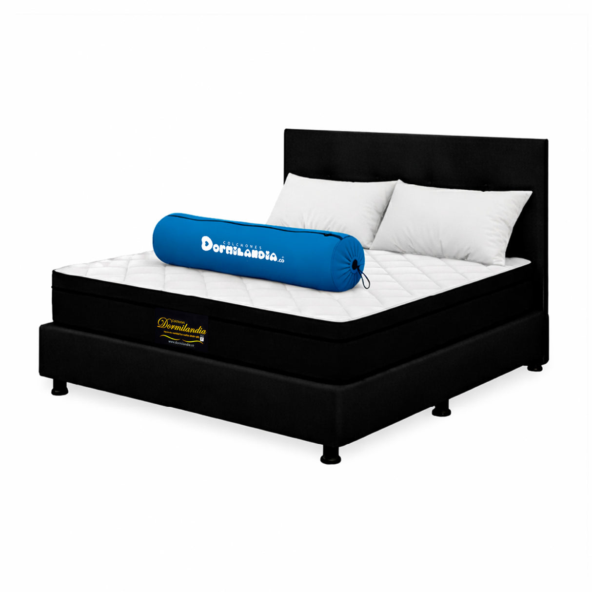 Combo Colchón Enrollado y Base Cama Versalles Negro Doble 140 X 190 Cm Medio Firme Ortopedico e Hipoalergénico - Combos Habitacion | Bylmo
