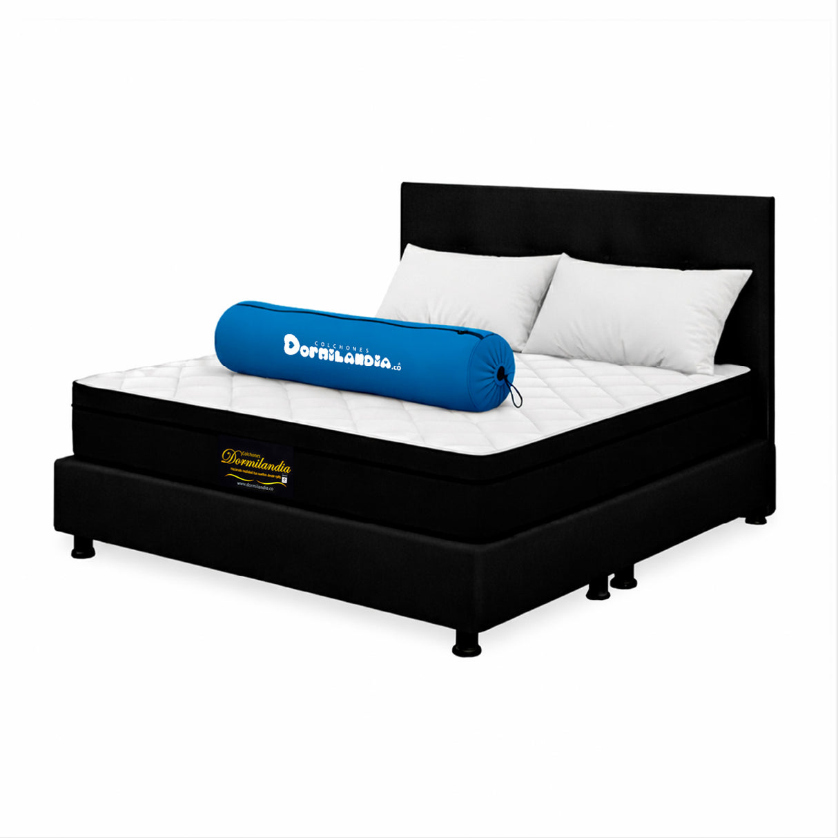 Combo Colchón Enrollado y Base Cama Versalles Negro Queen 160 X 190 Cm Medio Firme Ortopedico e Hipoalergénico - Combos Habitacion | Bylmo