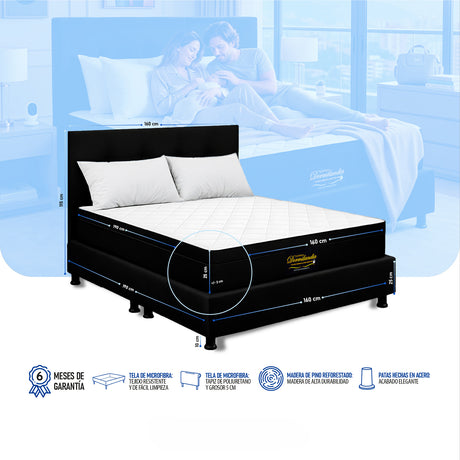 Combo Colchón Enrollado y Base Cama Versalles Negro Queen 160 X 190 Cm Medio Firme Ortopedico e Hipoalergénico - Combos Habitacion | Bylmo