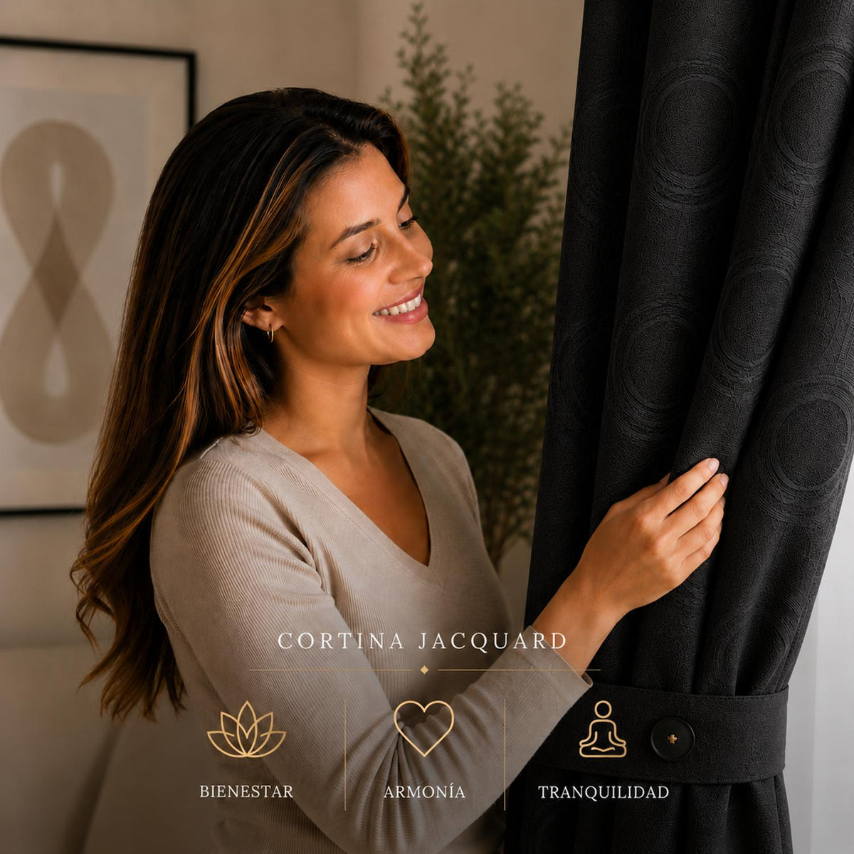 Cortina Jacquard Negro 280x200cm de Figuras