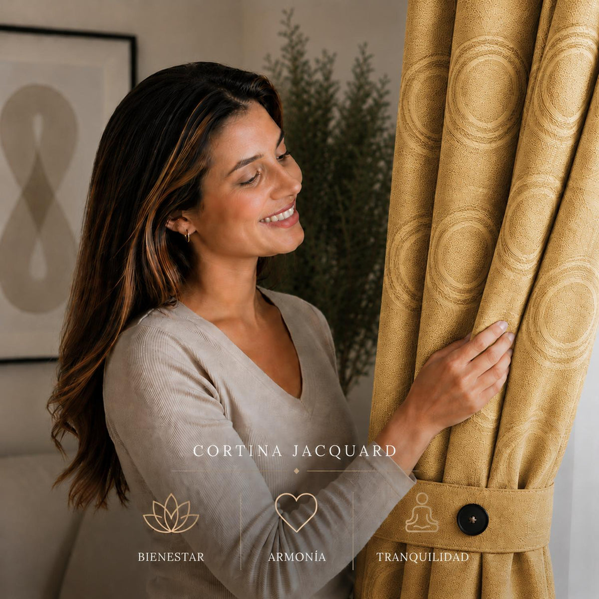 Cortina Jacquard Dorado 280x200cm de Figuras