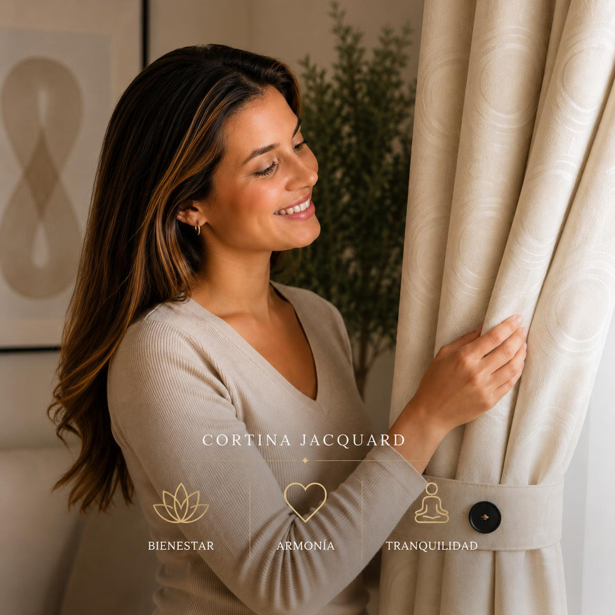 Cortina Jacquard Beige 280x200cm de Figuras