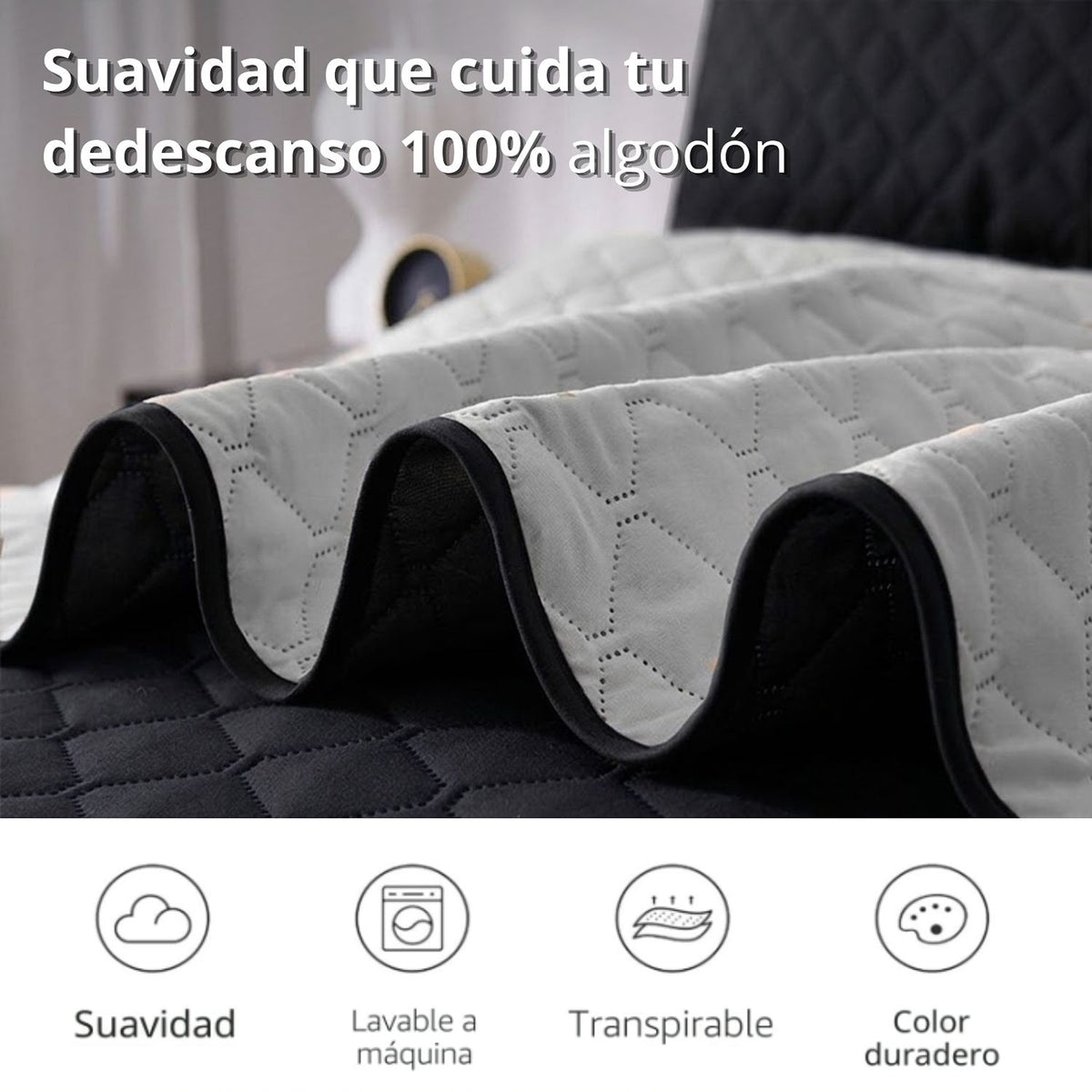 Colcha Doble Faz Negro y Gris 220x220cm para Colchón Queen 160 X 190 Cm Sin Acolchado Sin Relleno Fondo Entero