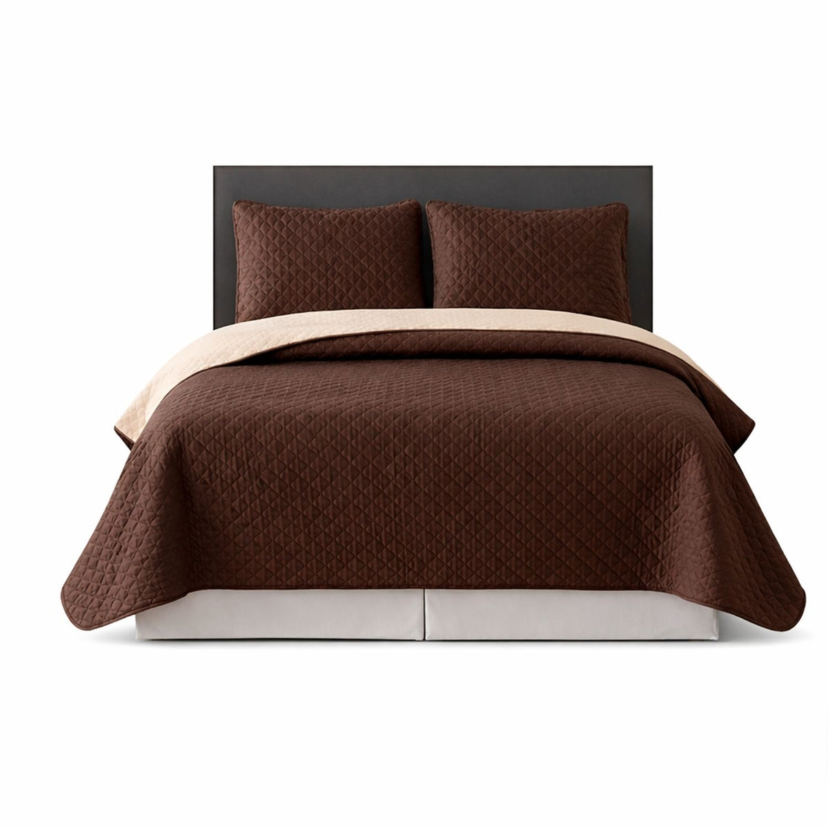 Colcha Doble Faz Café y Beige 260x230cm para Colchón King 200 X 200 Cm Sin Acolchado Sin Relleno Fondo Entero