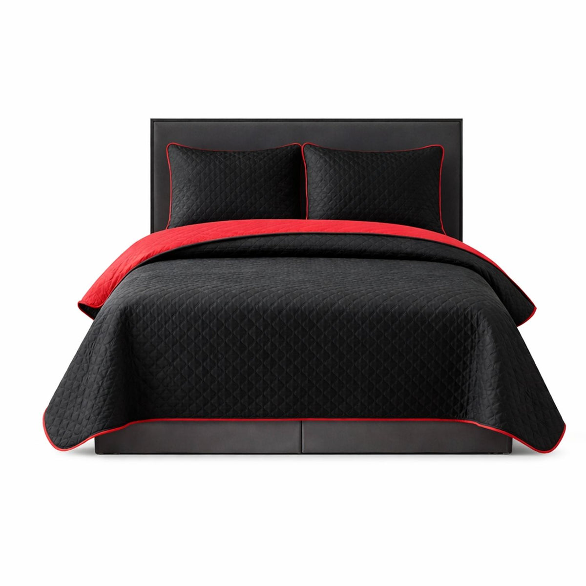 Colcha Doble Faz Rojo y Negra 220x220cm para Colchón Queen 160 X 190 Cm Sin Acolchado Sin Relleno Fondo Entero