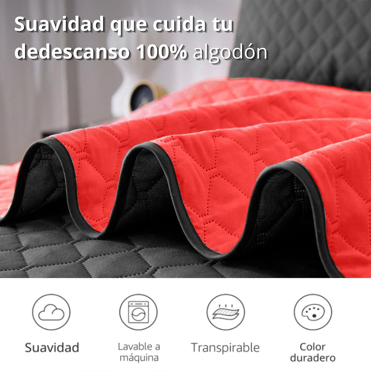 Colcha Doble Faz Rojo y Negra 220x220cm para Colchón Queen 160 X 190 Cm Sin Acolchado Sin Relleno Fondo Entero