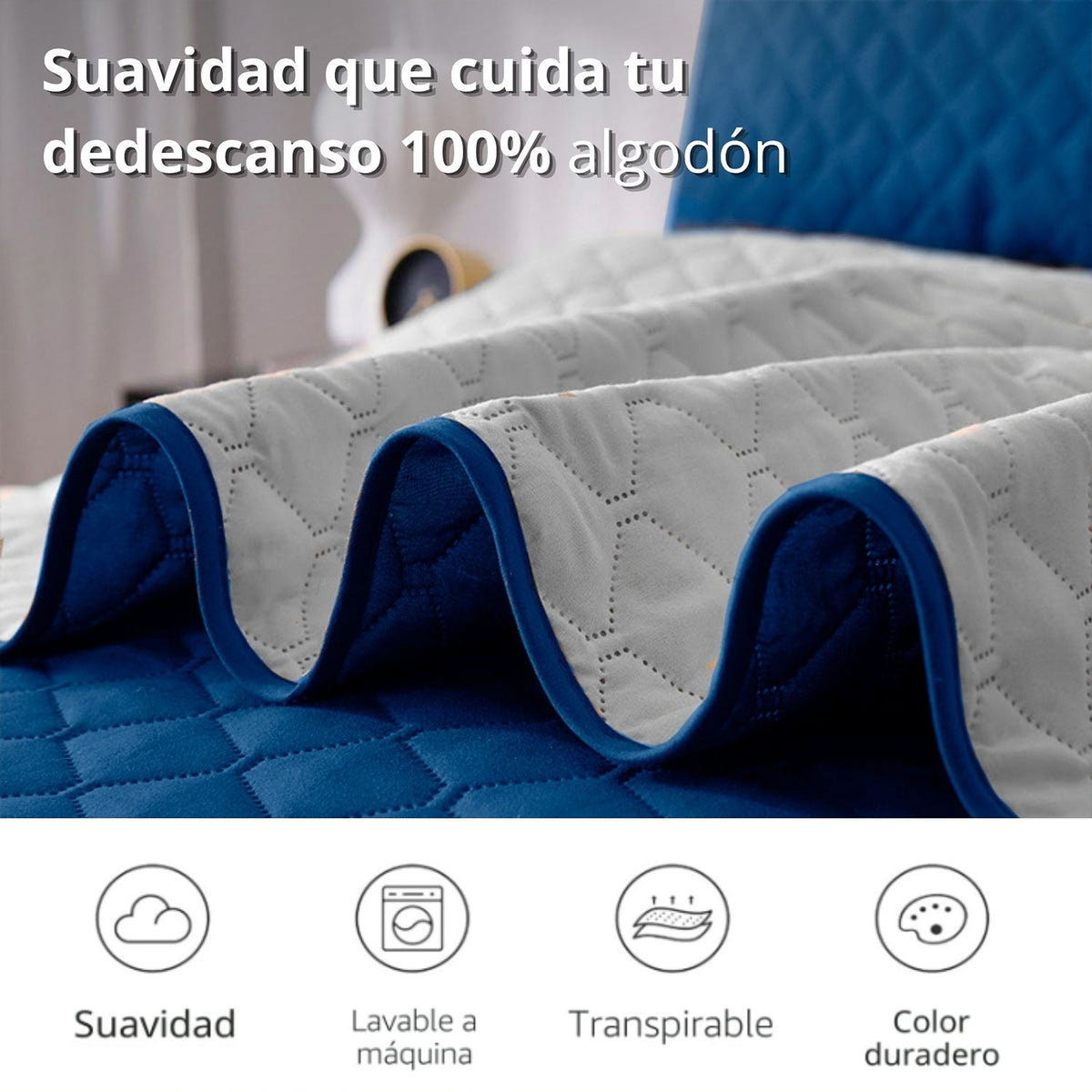 Colcha Doble Faz Gris y Azul 160x220cm para Colchón Sencillo 100 X 190 Cm Sin Acolchado Sin Relleno Fondo Entero
