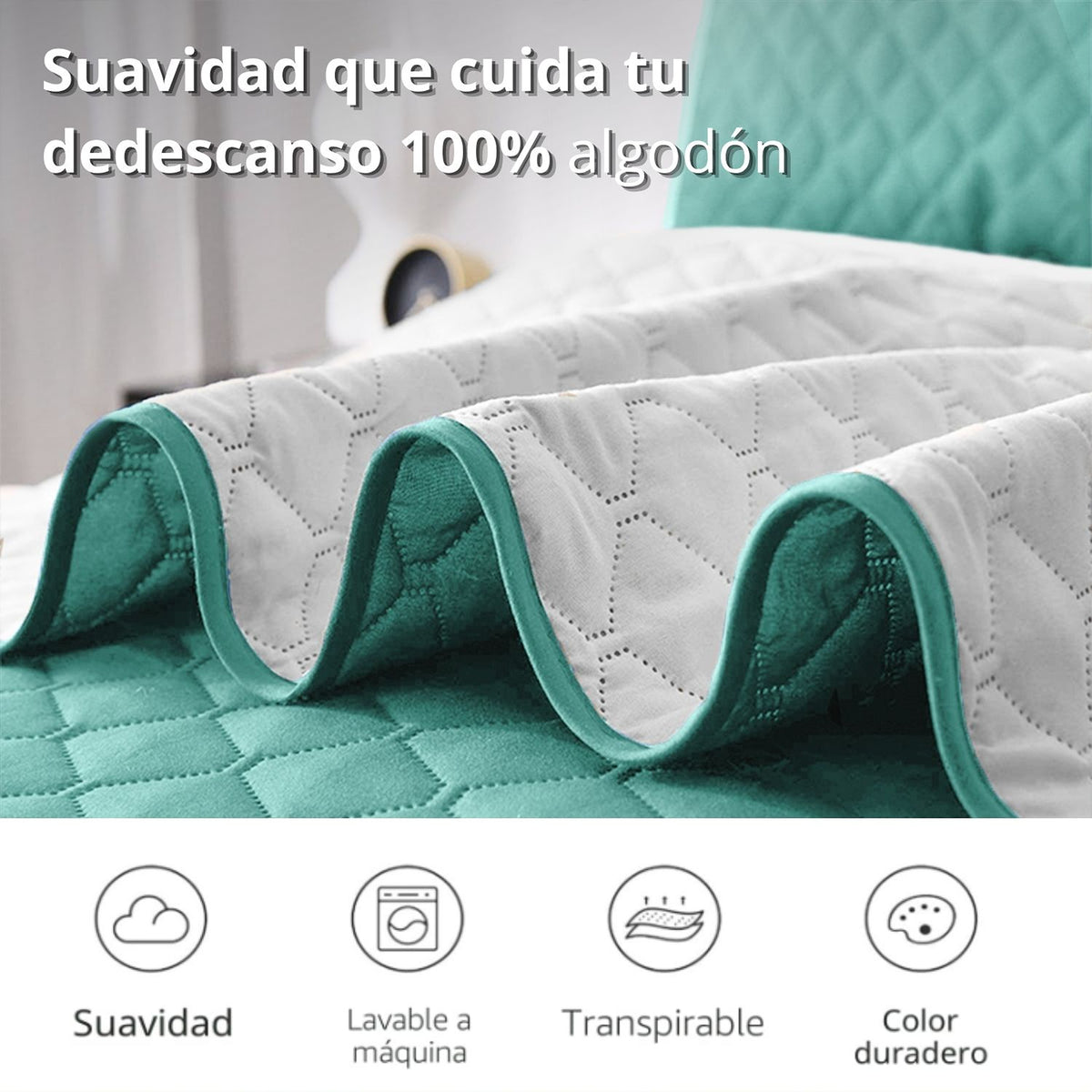 Colcha Doble Faz Gris y Verde 160x220cm para Colchón Sencillo 100 X 190 Cm Sin Acolchado Sin Relleno Fondo Entero