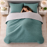 Colcha Doble Faz Gris y Verde 260x230cm para Colchón King 200 X 200 Cm Sin Acolchado Sin Relleno Fondo Entero