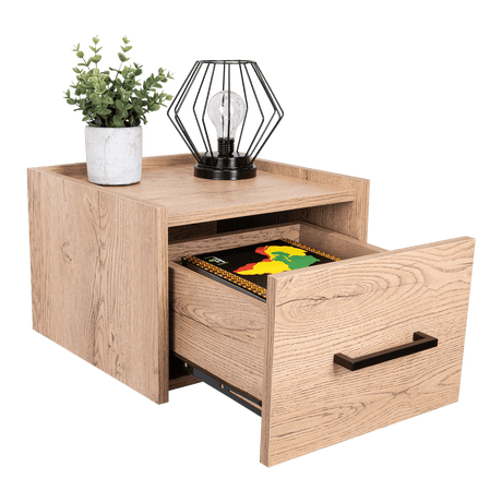 Mesa de Noche Flotante Boa Macadamia 35x25cm con Un Cajón - Mesas de Noche | Bylmo