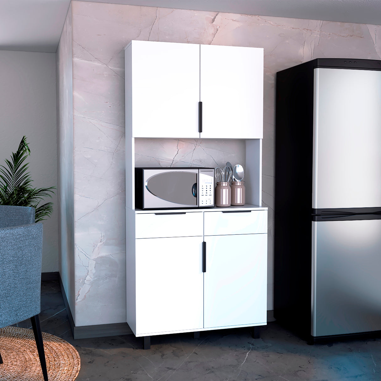 Alacena Oshawa 90 x 197 Blanco 4 Puertas y Espacio Microondas - Alacenas y Muebles Microondas | Bylmo