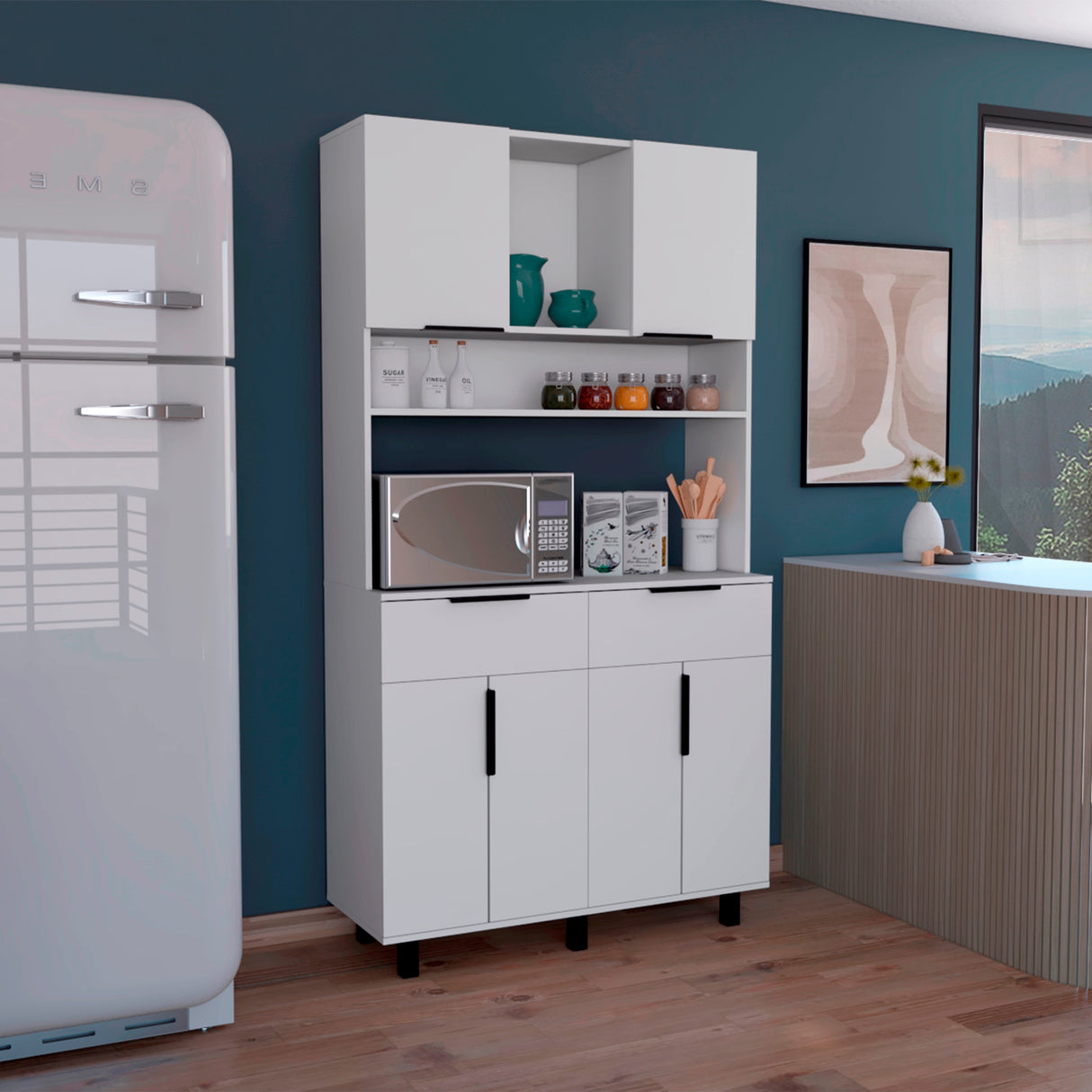 Alacena Oshawa 2m Blanco Diseño moderno fácil armado - Alacenas y Muebles Microondas | Bylmo