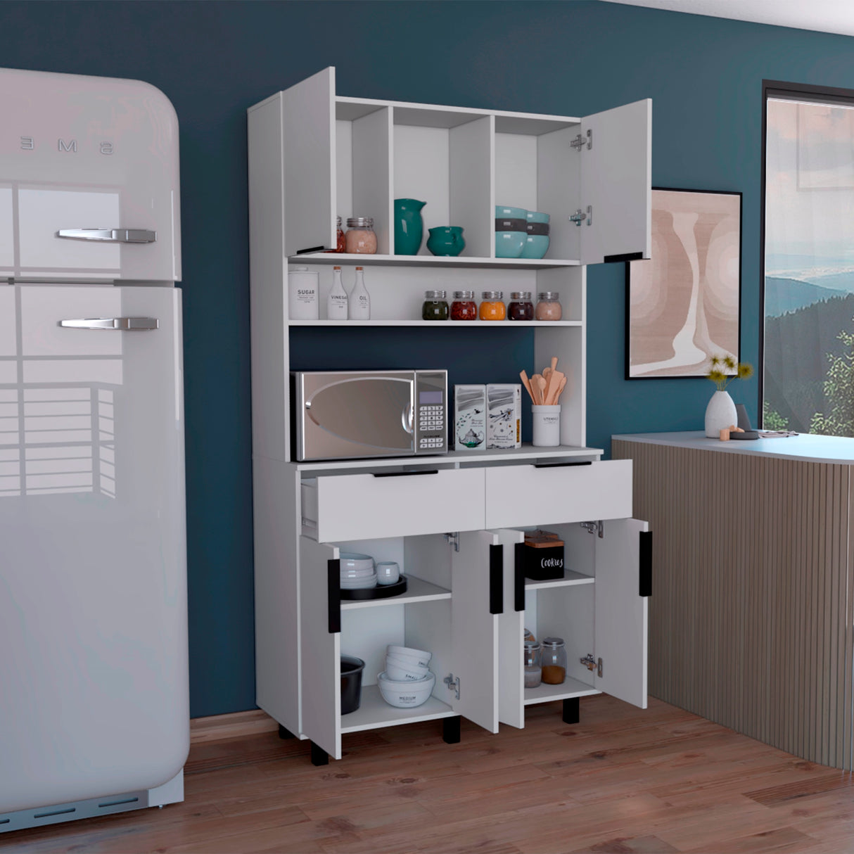 Alacena Oshawa 2m Blanco Diseño moderno fácil armado - Alacenas y Muebles Microondas | Bylmo