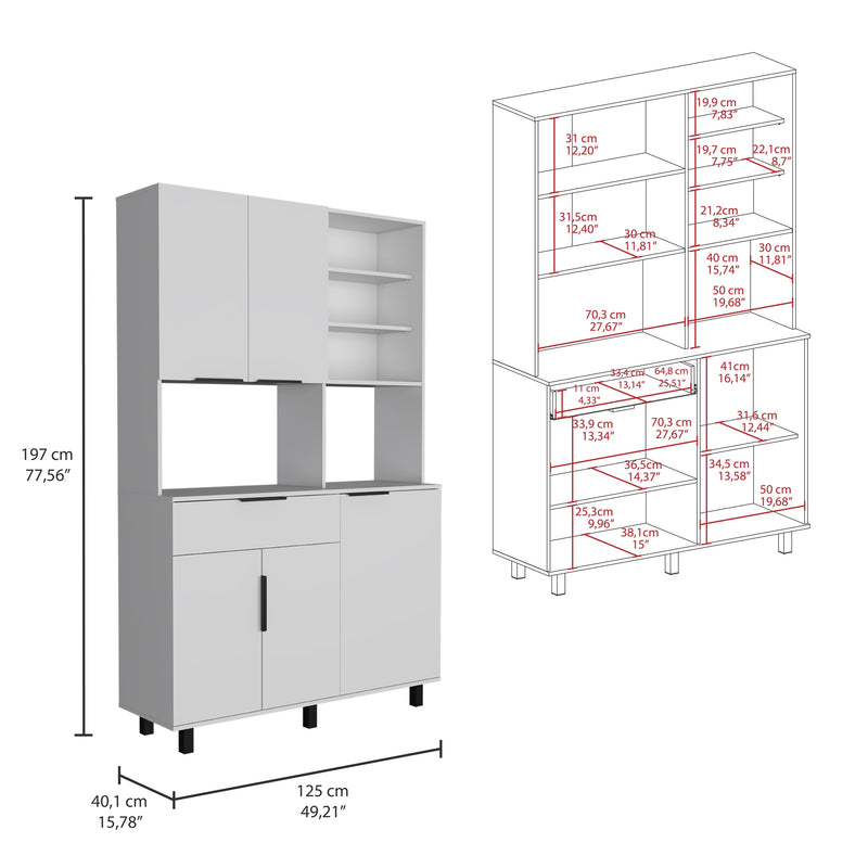Alacena Oshawa Amplia 40.1x125x197 Blanco Moderna Con Patas Y Manijas De Acero