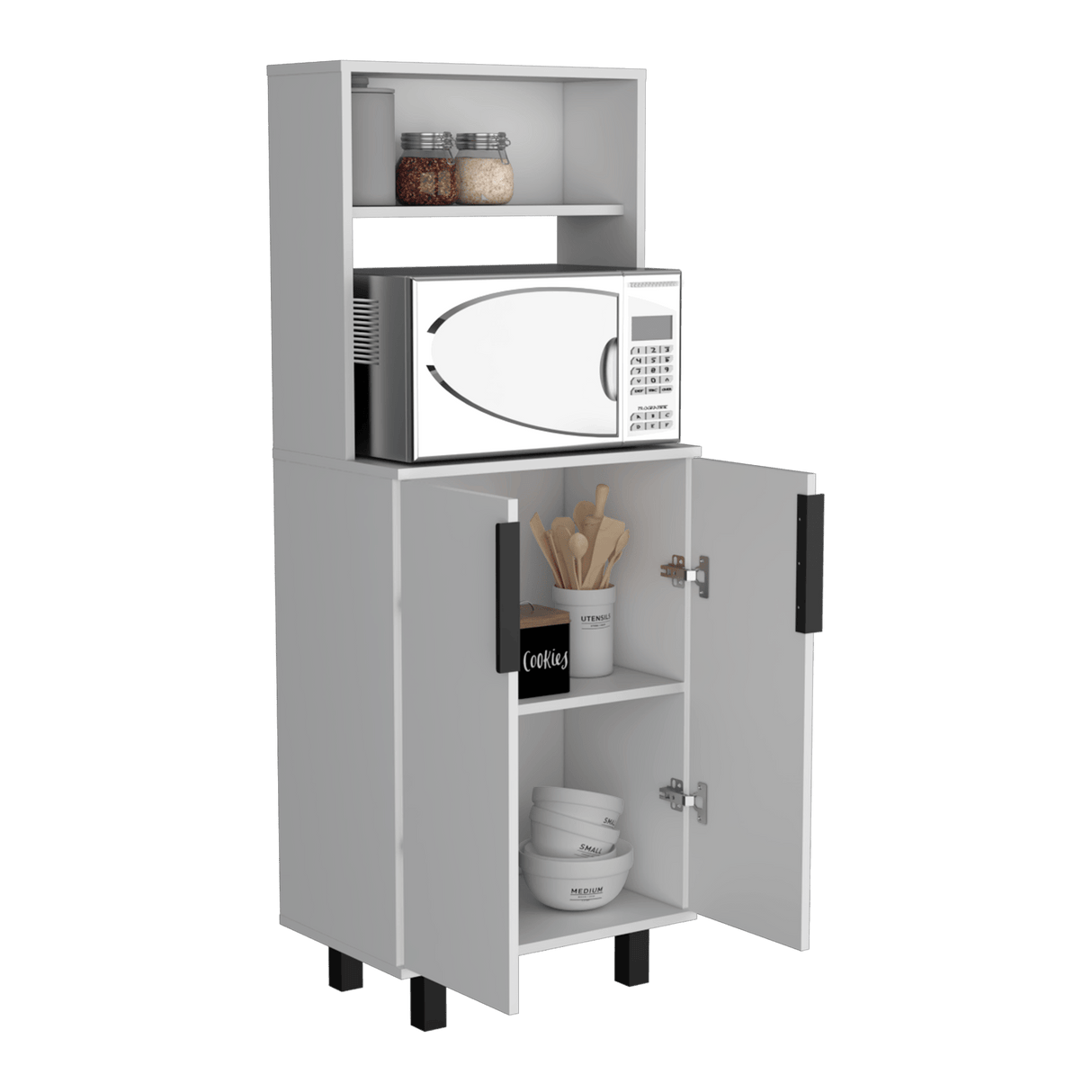 Alacena Oshawa 2 Puertas Blanca con Patas 140cm x 53.2cm - Alacenas y Muebles Microondas | Bylmo