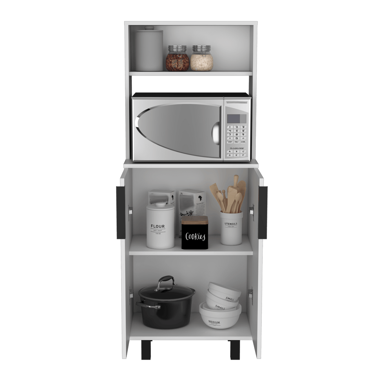 Alacena Oshawa 2 Puertas Blanca con Patas 140cm x 53.2cm - Alacenas y Muebles Microondas | Bylmo