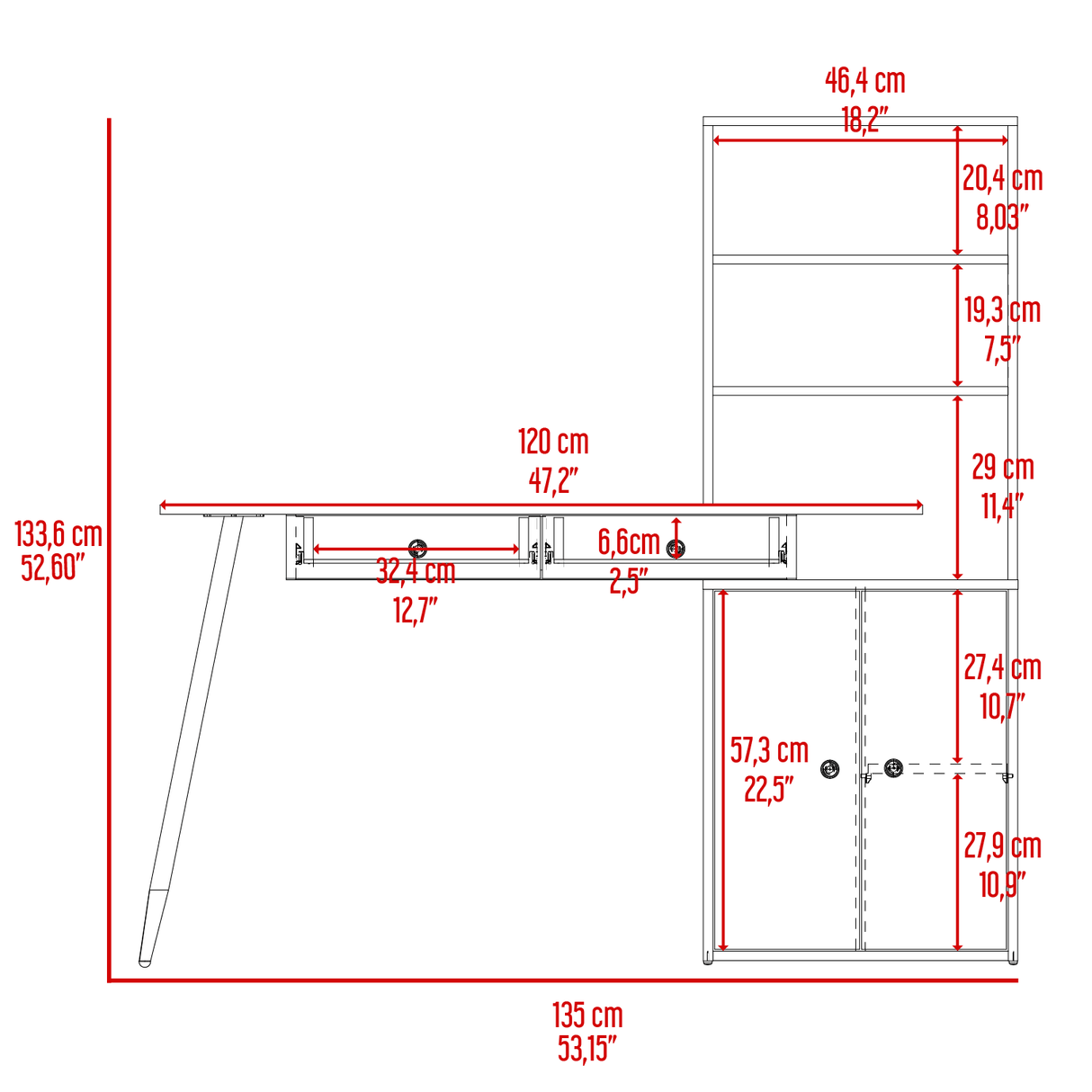 Escritorio Alfari Duna 60x135cm MDP 1 año garantía 30kg capacidad - Escritorios | Bylmo