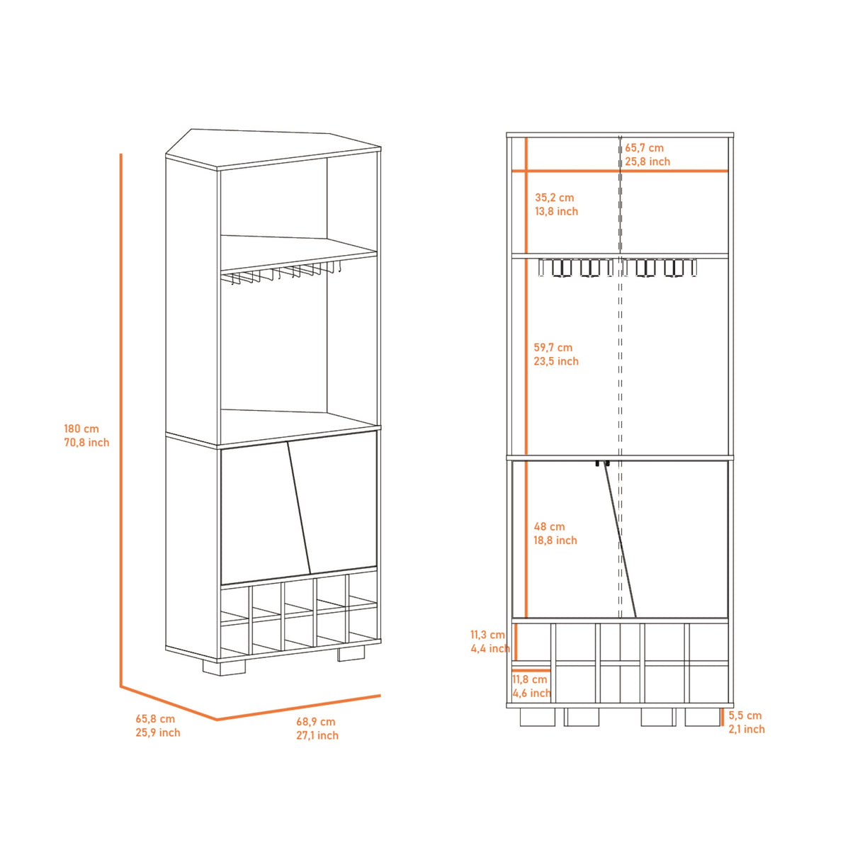Bar Esquinero Fraktal Habano 65.8x180cm Moderno - Bares | Bylmo