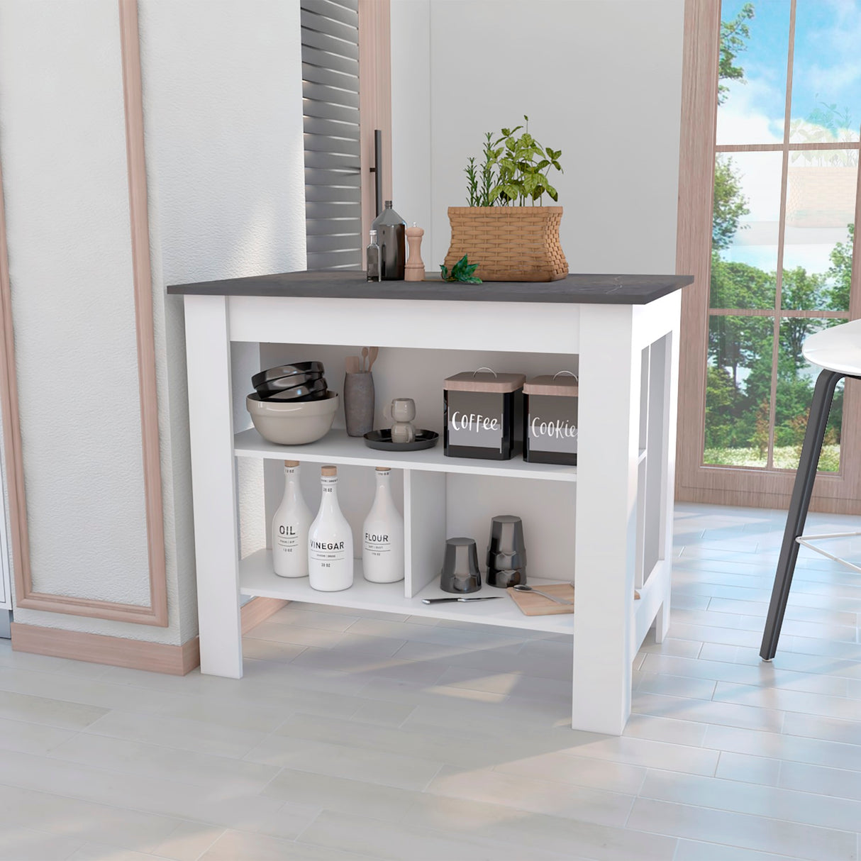 Isla de Cocina Cala 70x103 Blanco Onix Moderno - Barras y Muebles Auxiliares | Bylmo