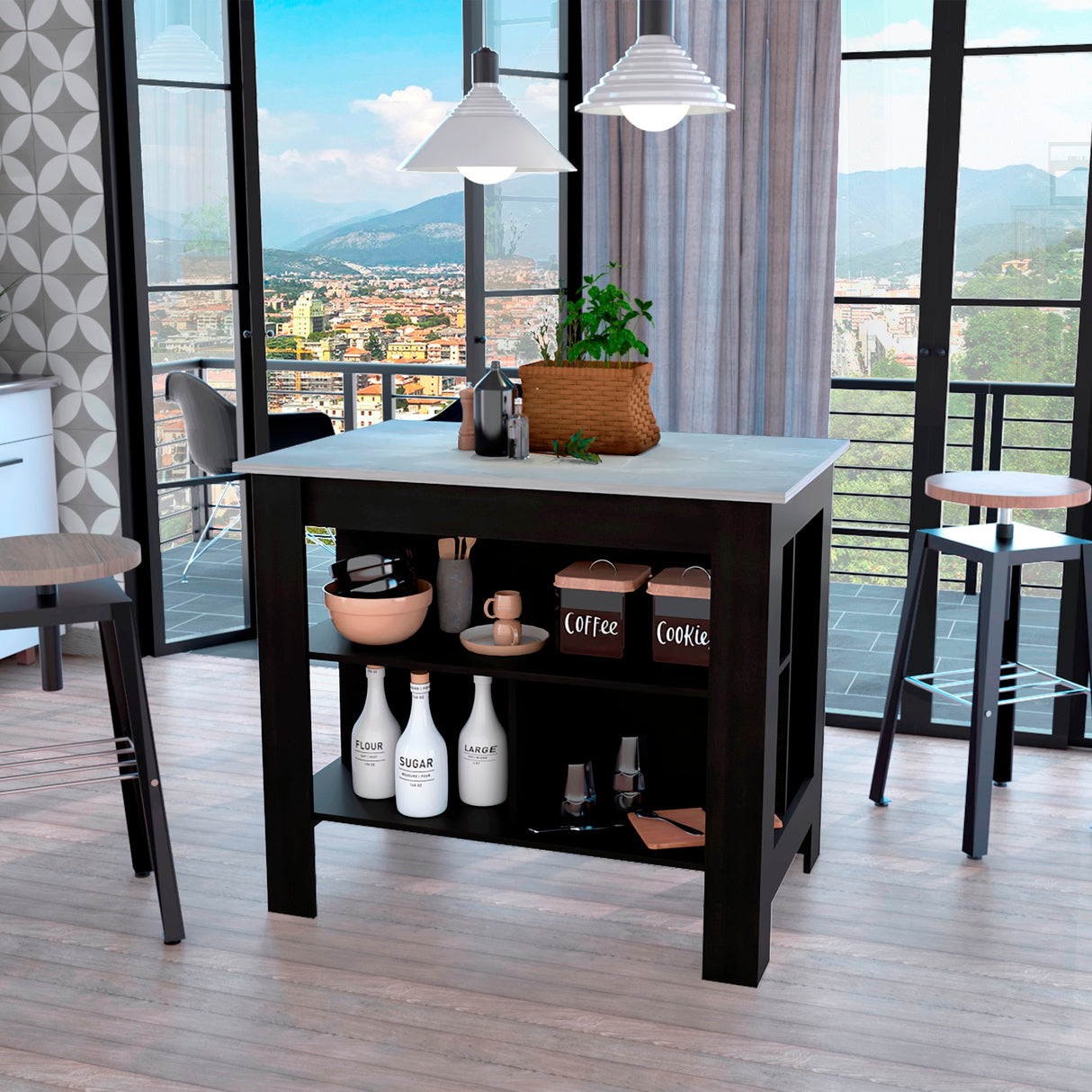 Isla de Cocina Cala 70x103 Wengue Ibiza 2 Entrepaños Moderna - Barras y Muebles Auxiliares | Bylmo