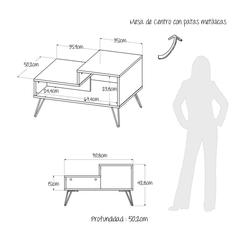 Mesa De Centro Urban Duna 70.8x50.2cm Moderna