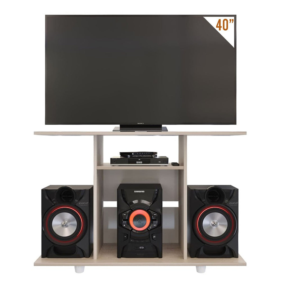 Mesa para TV Prato Moderna Ceniza 100x67.1 cm con 3 Entrepaños - Muebles de TV | Bylmo