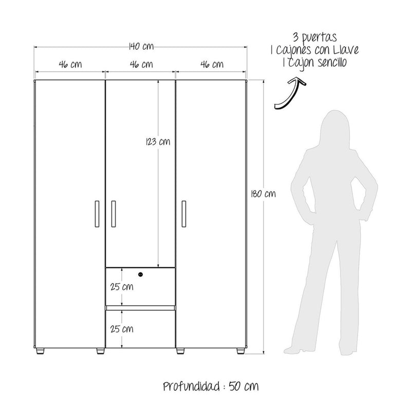 Closet Saga Duna 140x50x180cm Mdp