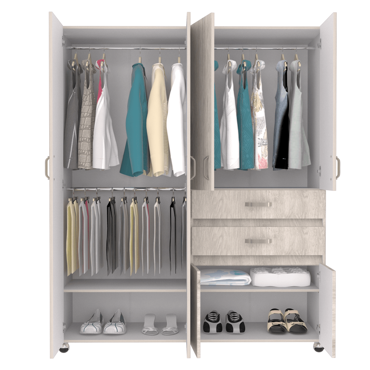 Closet Nova Compacto 140cm Ceniza 2 Cajones 6 Puertas - Closets | Bylmo