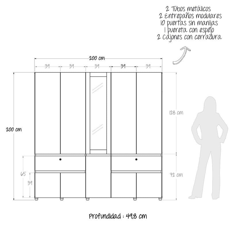 Closet Kanon Duna 200x199.9cm Con Espejo